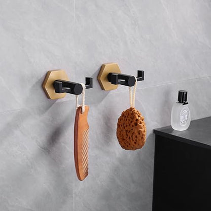 GERZWY Stainless Steel Coat/Robe Clothes Hook for Bath Kitchen, Bathroom Double Towel Hook Wall Mounted 2 Pack (Black & Gold) - color: Black & Gold