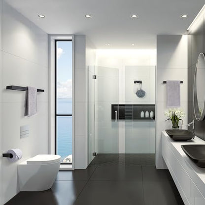 Lairuier Matte Black Bathroom Hardware Accessories, 4PCS Towel Bar Set | Including Towel Bar, Towel Holder, Toilet Paper Holder, Towel Hook, SUS304 Stainless Steel Bathroom Towel Holder Hardware Set - color: Matte Black, size: Set B