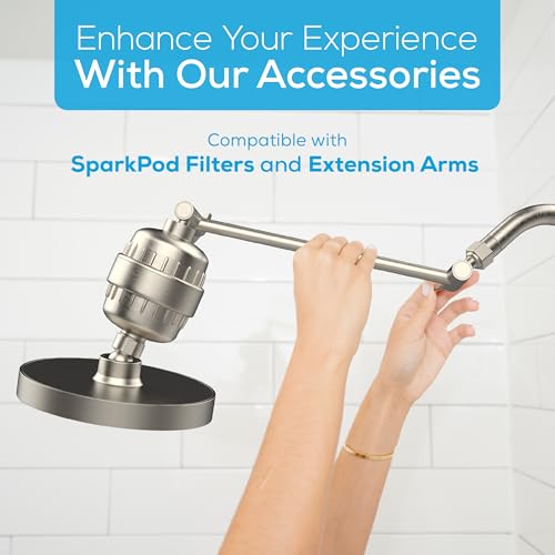 SparkPod Rain Shower Head, 6 Inch Round, Elegant Brushed Nickel Finish | High Pressure Shower Heads, 90 Nozzles, Adjustable Showerhead, No Tools Needed, Universal Connection - color: Elegant Brushed Nickel, style: 6 Inch Round