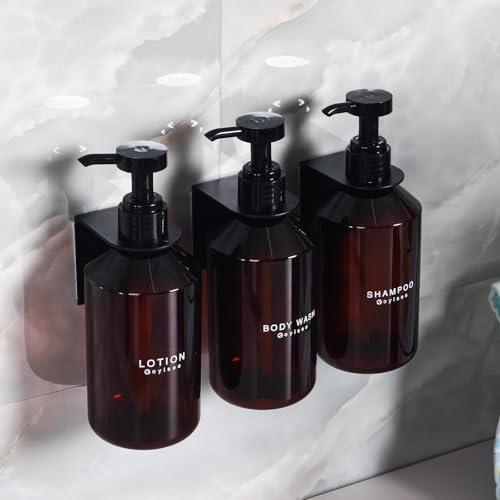 3-Chamber Shampoo & Conditioner Dispenser - Wall-Mounted Soap Dispenser Plastic Bottles with 4CC Pumps, No Drill Installation, Refillable for Bathroom, RV, Commercial Use Brown - color: Brown