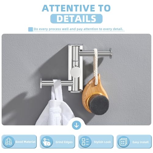 Suyar Swivel Towel Hook Polished Chrome, Bathroom Robe Holder with 3 Arms | SUS304 Stainless Steel, Screw Mount - color: Polished Chrome, size: 1 Pack
