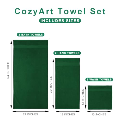 COZYART Bath Towel Set 6 PCS Formal Green Luxury 100% Turkish Cotton 650GSM | Soft Absorbent Quick Dry, OEKO‑Tex 100 Cert. Zero Twist Ring Spun Cotton, Plush, Breathable Hotel Quality Bathroom Towels - color: Formal Green