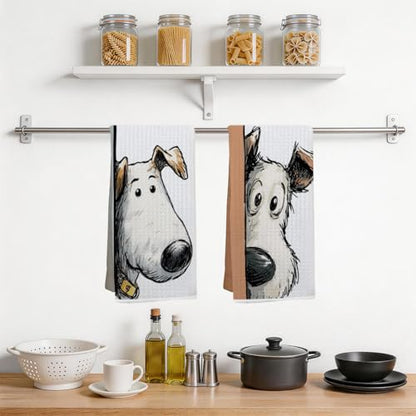2 Pcs Funny Dog Kitchen Towels, Cute Terrier Gifts Hand Towel 14x24 Inches - color: Multi 0182