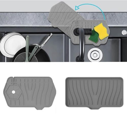 Silicone Draining Mat for Kitchen Sink, Sink Splash Guard, 9.6″ Faucet Mat + 9.8″ Kitchen Sink Soap Tray, Faucet Absorbent for Bathroom, Sink Protectors Behind Sink Water Catcher