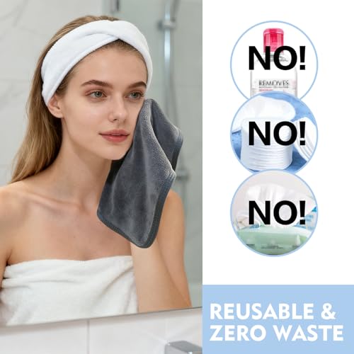 KinHwa Reusable Microfiber Face Towels Makeup Remover Cloths, 6 Pack Gray | Quick Dry Soft Facial Washcloths Gentle for Sensitive Skin Reusable Alternative to Disposable Face Wipes - color: Gray, size: 1 Count (Pack of 6)