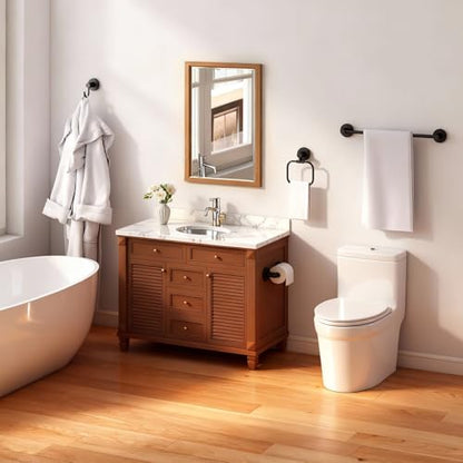 4-Piece Bathroom Set with Privot Toilet Paper Holder | All-in-One Wall Mounted Hardware Combo, Matte Black - size: 4-Wall mounted