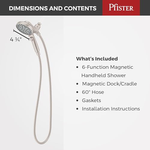 Pfister HydroFuse Handheld Shower Head with Magnetic Docking, 6-Function High Pressure Showerhead, 2.5 GPM Flow Rate, Spot Defense Brushed Nickel Finish 016HFM01GS - color: Spot Defense Brushed Nickel, size: 2.5 GPM