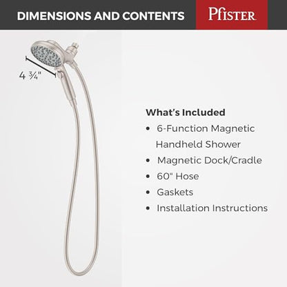 Pfister HydroFuse Handheld Shower Head with Magnetic Docking, 6-Function High Pressure Showerhead, 2.5 GPM Flow Rate, Spot Defense Brushed Nickel Finish 016HFM01GS - color: Spot Defense Brushed Nickel, size: 2.5 GPM