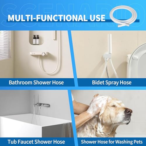 90" PVC Shower Hose Replacement Handheld Kink Free Stainless Steel Shower Head Wand Hose Extension Extra Long with Brass Insert and Nut, Durable & Flexible for Pet Bathing Cleaning - color: White, size: 90 Inches