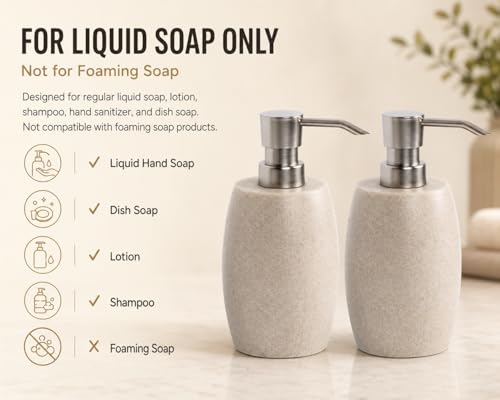 Clasin Home Sandstone Textured Resin Soap Dispenser with Metallic Pump and Waterproof Bottle Labels for Bathroom Kitchen Dish Hand Wash Shower Lotion Shampoo, 12 Oz, 2 Sets Beige - color: Natural Beige_2 Pcs