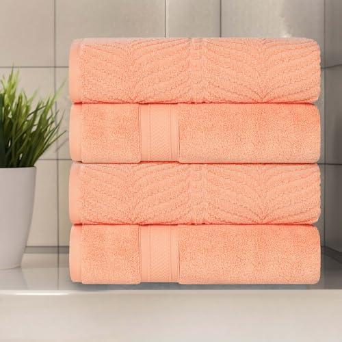 SUPERIOR Cotton Chevron Bath Towel Set, Zero Twist, Large Plush Absorbent Body Towels, Luxury Soft Quick Drying, Shower, Spa, Hotel, Pool, Guest Bathroom, Home Essentials, Set of 4, Peach - color: Peach, size: Bath Towel - 4 Pack (Solid + Jacquard)