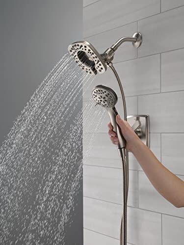 Delta 4-Setting In2ition 2-in-1 Dual Shower Head with HandHeld Spray, Brushed Nickel Detachable Shower Head with Hose, Showerhead, 1.75 GPM Flow Rate, Stainless 58498-SS - color: Stainless
