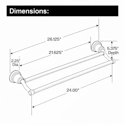 Moen DN8422CH Preston 24-Inch Bathroom Double Bar Towel Bar 5.38-Inches Deep, Chrome