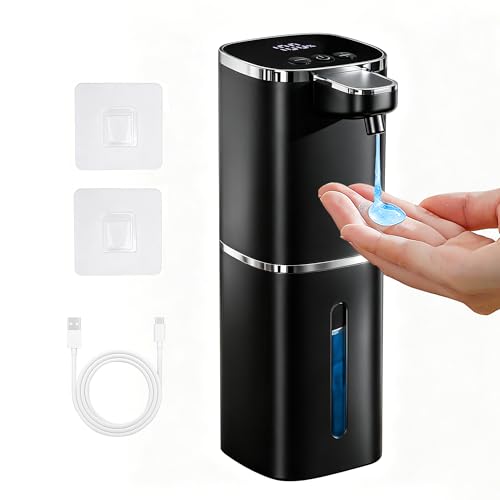 Automatic Soap Dispenser, USB Rechargeable, Touchless & Wall/Tabletop | 13.5oz/400mL, 9-Level Adjustable, IPX5 Waterproof，Compatible with Thick Thin Dish Soap for Kitchen Bathroom, Black - color: Black, style: Liquid