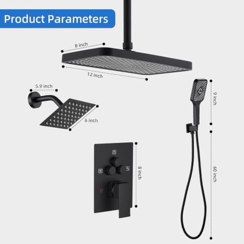 Shower Faucet Set With Handheld Shower Head Black | Rain shower Head With Handheld Sprayer - color: Black