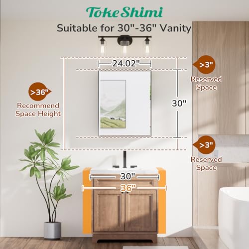 TokeShimi 24 x 30 Recessed Medicine Cabinet, Oil Rubbed Bronze Bathroom Medicine Cabinet with Mirror, Stepless Adjustable Shelves, Beveled Aluminum Frame, DTC Hinge - color: Oil Rubbed Bronze, size: 24x30 IN