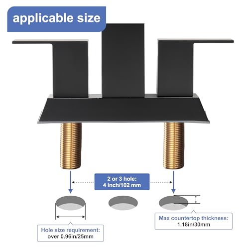 Black Waterfall Bathroom Faucet - 4Inch 2 or 3 Holes Centerset Faucet Bathroom | Two Handles Widespread Lavatory Vanity Sink Faucets with Overflow Pop-up Drain & Supply Lines Matte Black - color: B-Matte Black 4In
