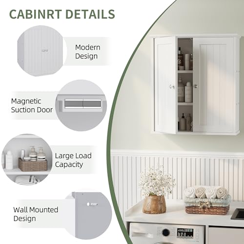 Bathroom Wall Cabinet, Bathroom Cabinet Wall Mount, Over the Toilet Space Saver Storage Cabinets, White Medicine Cabinets with 2 Doors - color: White