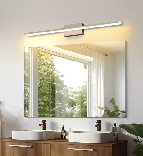 JUSHENG Brushed Nickel Modern LED Vanity Lights for Bathroom Light Fixtures, 47.24 Inch 42W 5CCT Dimmable Vanity Light Bar Bathroom Lighting - color: Brushed Nickel-5CCT, size: 47.24'' Long-Dimmable
