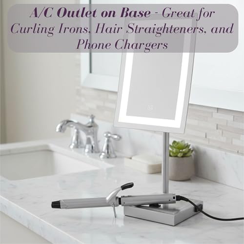 JERDON Lighted Makeup Mirror with 5X Magnification - Nickel - JRT910NL | 6.5" x 9" Rectangular Frame, LED Lighting, 17" Tall - color: Nickel
