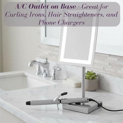 JERDON Lighted Makeup Mirror with 5X Magnification - Nickel - JRT910NL | 6.5" x 9" Rectangular Frame, LED Lighting, 17" Tall - color: Nickel