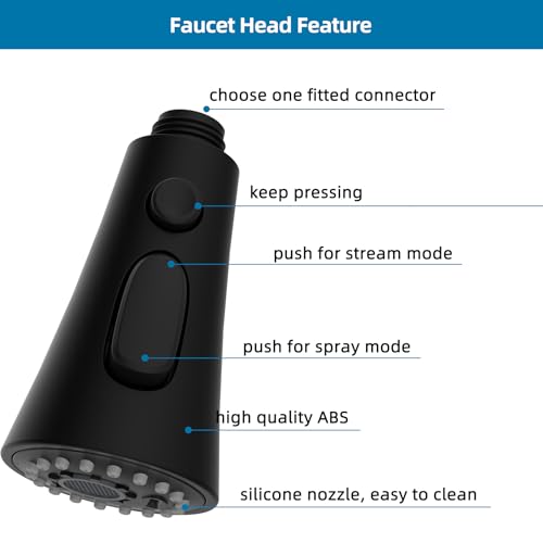 Universal Kitchen Faucet Head Replacement, 3 Modes, 15 Adapter Kit, Black | NSF/ANSI/CAN 372 Certified, Compatible with Kohler/Moen/Delta Faucet, 3 Function Pull Down Sink Faucet Spray Head G1/2 - color: Matteblack