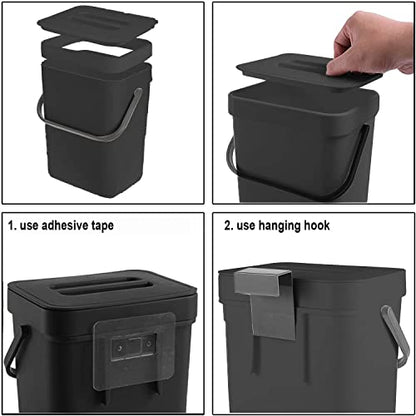 LALASTAR Countertop Compost Bin with Lid, Hanging Small Trash Can with Lid Under Sink for Kitchen, Food Waste Bin for Countertop, Mountable Garbage Can for Bathroom, RV, 5L/1.3 Gal, Black - color: Black