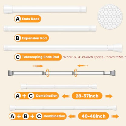 Tension Curtain Rod 28 to 48 Inches, White Tension Rod Adjustable Curtain Rod Non-Slip Shower Curtain Rod No Drill Shower Rod Spring Tension Shower Curtain Rod Bathroom Curtain Rod - color: White, size: 28-48 inch