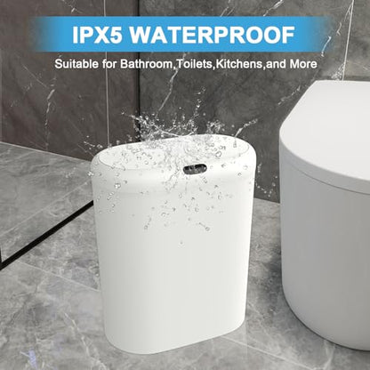 Naisu 4 Gallon Automatic Sensor Trash Can with Lid, 2 Pack Sealed Slim Design Waterproof Bathroom & Kitchen Garbage Bin, Motion Sensor Technology, Ideal for Small Spaces (White)
