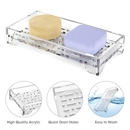 NiHome Self Draining Soap Dish, Acrylic Bar Holder, Bathroom Kitchen, Clear | Slotted Design for 360° Airflow, Keeps Bars Dry, Ideal Shower Tray for Sink, Fits Shampoo & Beauty Bars, Easy Clean - color: Clear