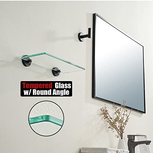 JQK Bathroom Glass Shelf Black, Tempered Glass Shower Storage 12 by 5 inches, 304 Stainless Steel Matte Black Wall Mount 2 Pack, TGS101L12-PB-P2 - color: Black, size: 12 Inch (2 Pack)