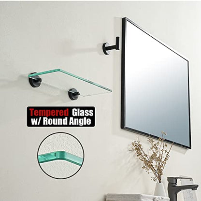JQK Bathroom Glass Shelf Black, Tempered Glass Shower Storage 12 by 5 inches, 304 Stainless Steel Matte Black Wall Mount 2 Pack, TGS101L12-PB-P2 - color: Black, size: 12 Inch (2 Pack)