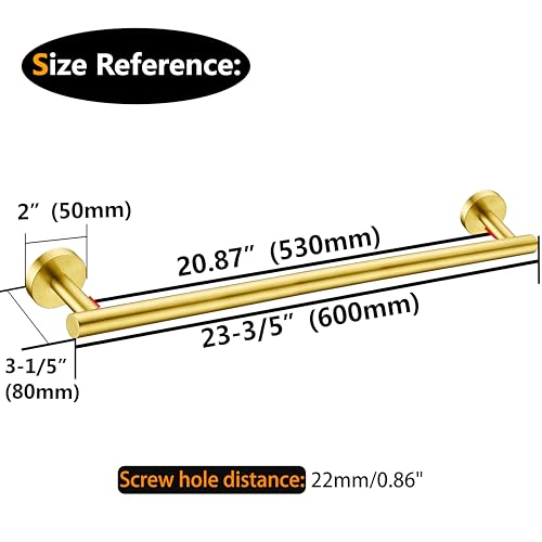 Nolimas Brushed Gold Bath Hand Towel Bar Single Bars Towel Rack Rod Classic Wall Mounted Stainless Steel Bathroom Towel Bar Toilet Kitchen Towel Shelf Single Layer,24inch - color: Brushed Gold, size: 24inch