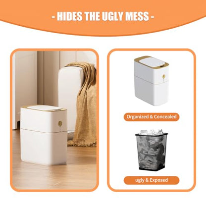 funest Smart Bathroom Trash Can with Lid, 3.6 Gallon Slim Motion Gold Sensor Garbage Bin with Inner Bucket, Trash Can with Lid Waterproof for Kitchen Office