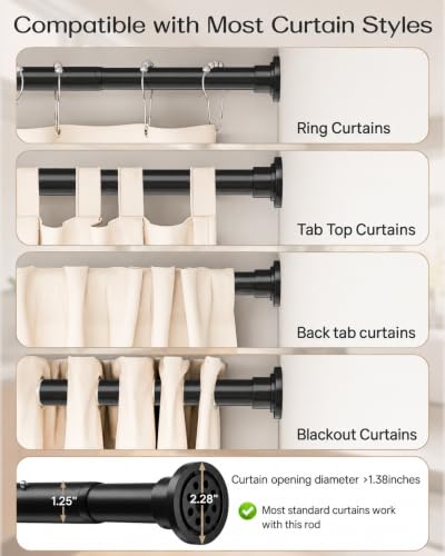 Heavy Duty Tension Curtain Rod by EZFurni, 42 to 123 Inches, Anti-Slip Spring Loaded Curtain Rods No Drilling, Apartment Renter Friendly Tension Rods for Windows, Bathroom, Patio, Room Divider, Black - color: Black, size: 42-123 Inches