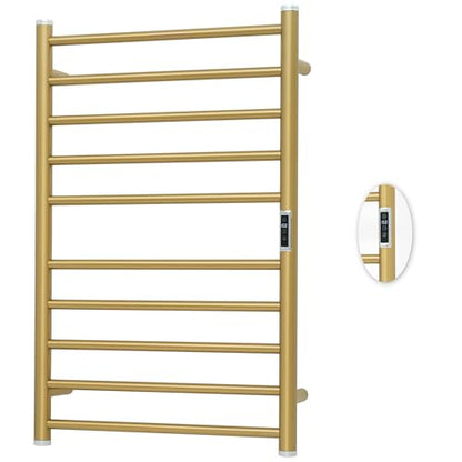 Electric Towel Warmer Rack,Heating Towel Warmer,Timer & Temperature Control,Wall-Mounted Plug-in for Bathroom, Gold,Stainless Steel,10-Bar(31.5x20.08x4.41in) - color: Round-matte Gold With Brushed Top, size: 10 Bars