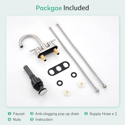 Faustina Brushed Bathroom Faucet, 4 Inch Centerset Faucets for Sink 2 Holes 3 Holes，Two Handles 304 Stainless Steel Bathroom Sink Faucet with Pup up Drain and 2 cUPC Water Supply Lines for RV Vanity - color: Brushed, style: Modern Centerset