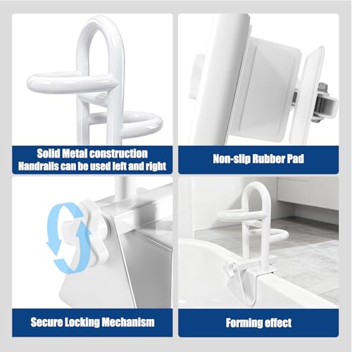 Adjustable Triple Grip Bathtub Grab Bars | Clamp-On Safety Handrail, For Seniors, Disabled & Elderly, Fits 3-7Inch+ Thick Walls, Bathroom Balance Support, Family Safety