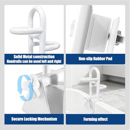 Adjustable Triple Grip Bathtub Grab Bars | Clamp-On Safety Handrail, For Seniors, Disabled & Elderly, Fits 3-7Inch+ Thick Walls, Bathroom Balance Support, Family Safety