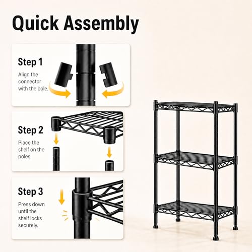 GRANNY SAYS 3-Tier Narrow Storage Shelves for Small Spaces, 18" W Metal Shelving Unit, Adjustable Storage Rack, Freestanding Shelf for Laundry Room, Bathroom, Kitchen Pantry, Black - size: 18"W x 35"H x 12"D