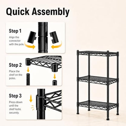 GRANNY SAYS 3-Tier Narrow Storage Shelves for Small Spaces, 18" W Metal Shelving Unit, Adjustable Storage Rack, Freestanding Shelf for Laundry Room, Bathroom, Kitchen Pantry, Black - size: 18"W x 35"H x 12"D