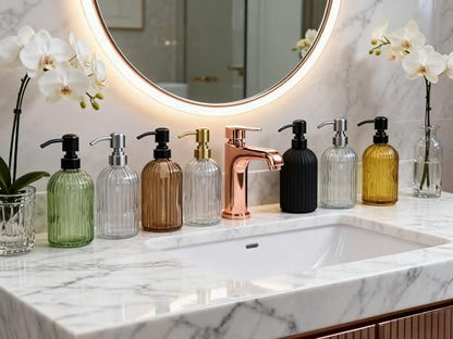16Oz Green Glass Soap Dispenser with Rust Proof Bronze Stainless Steel Pump, Green Countertop Refillable Liquid Lotion Dispensers with Stainless Steel Pump, Oil Rubbed Bronze Soap Dispenser - color: Oil Rubbed Bronze+ Green, size: 1-Pack