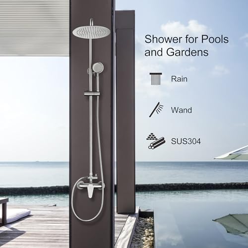 Shower Faucet -Shower System，Shower Faucets Sets Complete - Outdoor Shower Kit/Outdoor Shower Enclosure/Outdoor Shower Fixtures W/ SS304 Shower Head with Handheld High Pressure, Brushed Nickel - color: Brushed Nickel-2F