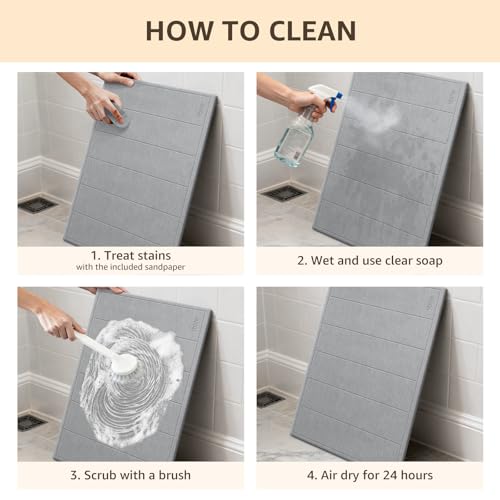 Yolife 32"x 20" Stone Bath Mat Large, Diatomaceous Earth Bath Mat for Bathroom, Super Absorbent Quick Drying Stone Shower Mat, Non-Slip Natural Diatomite Bathroom Floor Mat, Easy to Clean (Light Grey) - color: Light Grey