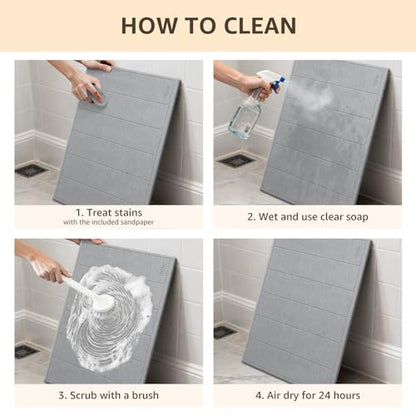 Yolife 32"x 20" Stone Bath Mat Large, Diatomaceous Earth Bath Mat for Bathroom, Super Absorbent Quick Drying Stone Shower Mat, Non-Slip Natural Diatomite Bathroom Floor Mat, Easy to Clean (Light Grey) - color: Light Grey