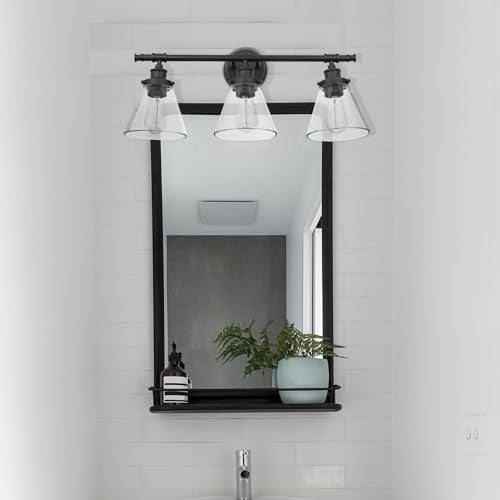 Globe Electric 50192 Parker 5-Piece All-In-One Bathroom Set, Oil Rubbed Bronze, 3-Light Vanity Light with Clear Glass Shades, Towel Bar, Towel Ring, Robe Hook, Toilet Paper Holder, Oil-rubbed Bronze - color: Bronze, Parker