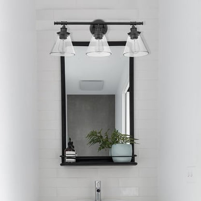 Globe Electric 50192 Parker 5-Piece All-In-One Bathroom Set, Oil Rubbed Bronze, 3-Light Vanity Light with Clear Glass Shades, Towel Bar, Towel Ring, Robe Hook, Toilet Paper Holder, Oil-rubbed Bronze - color: Bronze, Parker