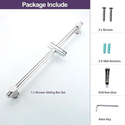 24 Inch Shower Slide Bar with Adjustable Shower Holder Wall Mount Sliding Bar Stainless Steel Wall Mounted Shower Slide Bar with Adjustable Shower Head Holder, Chrome