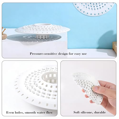 Silicone Bathtub Drain Hair Catcher – 3PCS Shower Drain Protector for 1.48" to 1.76" Regular Drains – Easy-to-Clean and Reusable White - color: Gray