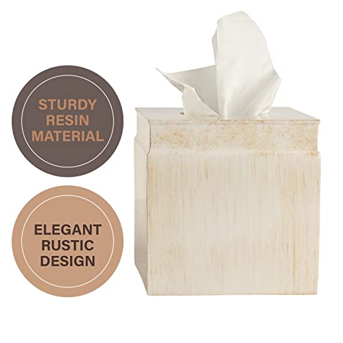 Rustic Luxe Beige Square Resin Tissue Box Cover - style: Square Tissue Box